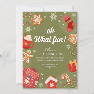 Invitación Oh Qué Diversión Rojo y Verde Navidad Cumpleaños F