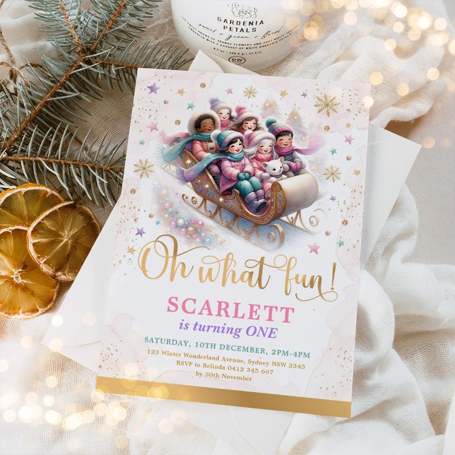 Invitación Oh Qué Divertido Chica de Sleigh Ride Primer Cumpl (Subido por el creador)