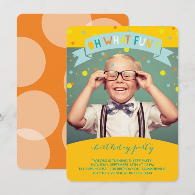 Invitación Oh Qué Divertido Confetti Niños Invitan Fiesta de  (Anverso / Reverso)