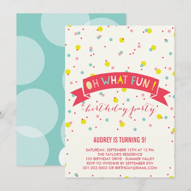 Invitación Oh Qué Divertido Confetti Niños Invitan Fiesta de  (Anverso / Reverso)