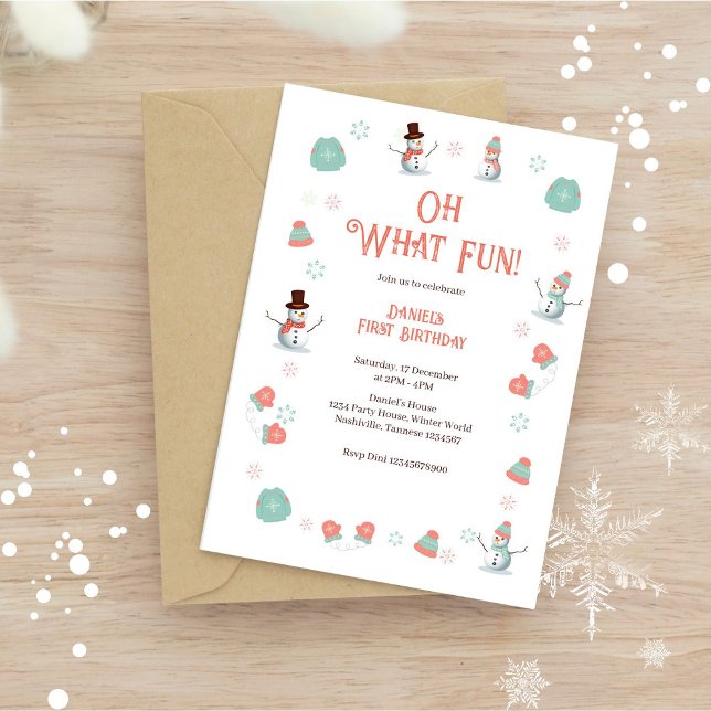 Invitación Oh Qué Divertido Cumpleaños De Snowman En Invierno (Subido por el creador)