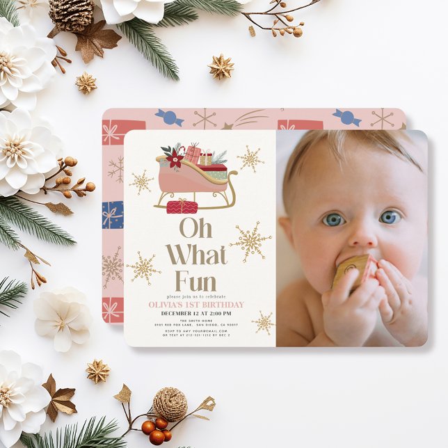 Invitación Oh Qué Divertido feriado Pink Sleigh Foto Primer C (Subido por el creador)