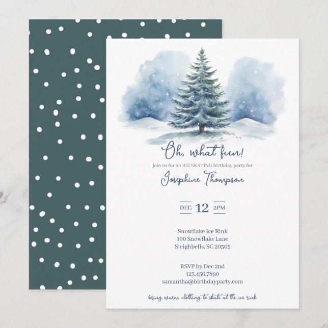 Invitación Oh, qué divertido fiesta de cumpleaños de invierno (Anverso / Reverso)