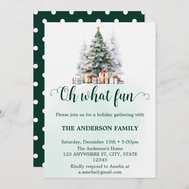 Invitación Oh Qué Divertido Fiesta de Navidades de Holiday Ho (Anverso / Reverso)