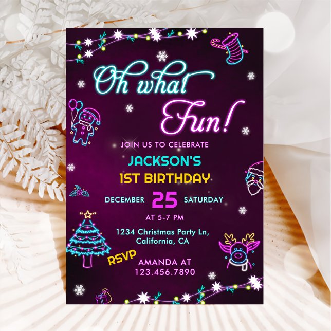 Invitación Oh Qué Divertido Morado Neon Navidades Modernos Cu (Subido por el creador)