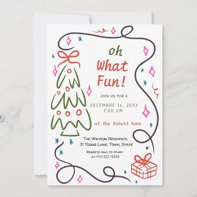 Invitación Oh qué divertido Navidad Dibujada a Mano (Anverso)