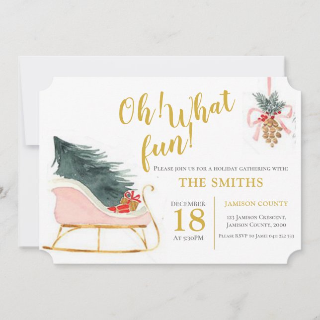 Invitación Oh Qué Divertido Navidad  Fiesta Familia (Anverso)