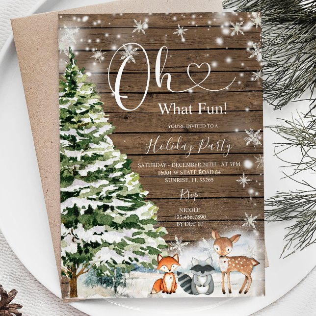 Invitación Oh Qué Divertido Navidades De Pinos Árboles Madera (Subido por el creador)