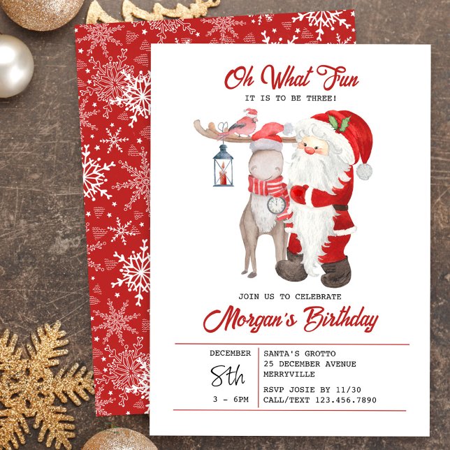 Invitación Oh Qué Divertido Navidades Infantiles Cuidados Fie (Oh What Fun! Santa Invitation for Kids Christmas Party - editable for any age.)