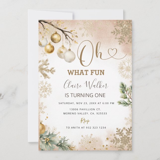 Invitación Oh Qué Divertido Oro Navidades de Snowflakes Prime (Anverso)