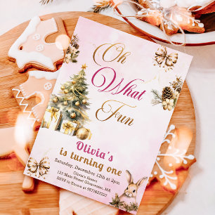 Invitación Oh Qué Divertido Pink Winter Árbol de Navidad Cump