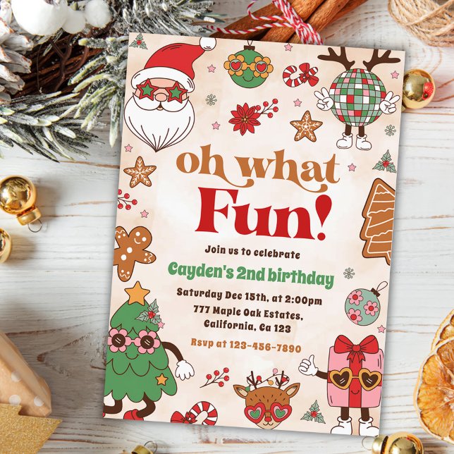 Invitación Oh Qué Divertido Retro Navidades Segundo Cumpleaño (Subido por el creador)
