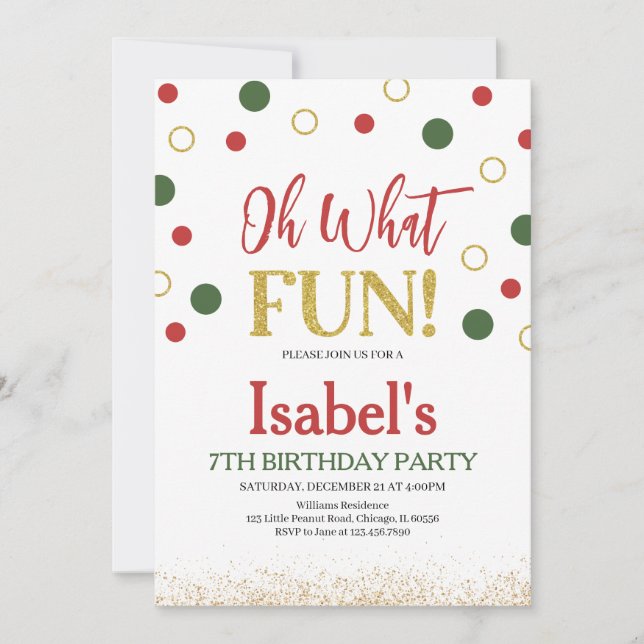 Invitación Oh Qué Divertido Verde Rojo Dots Cumpleaños (Anverso)