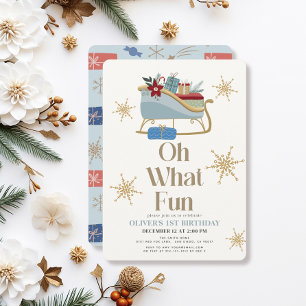 Invitación Oh Qué Navidades Divertidos Blue Sleigh Primer Cum