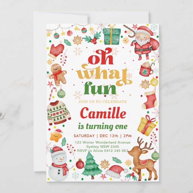 Invitación Oh Qué Navidades Divertidos Cumpleaños (Anverso)