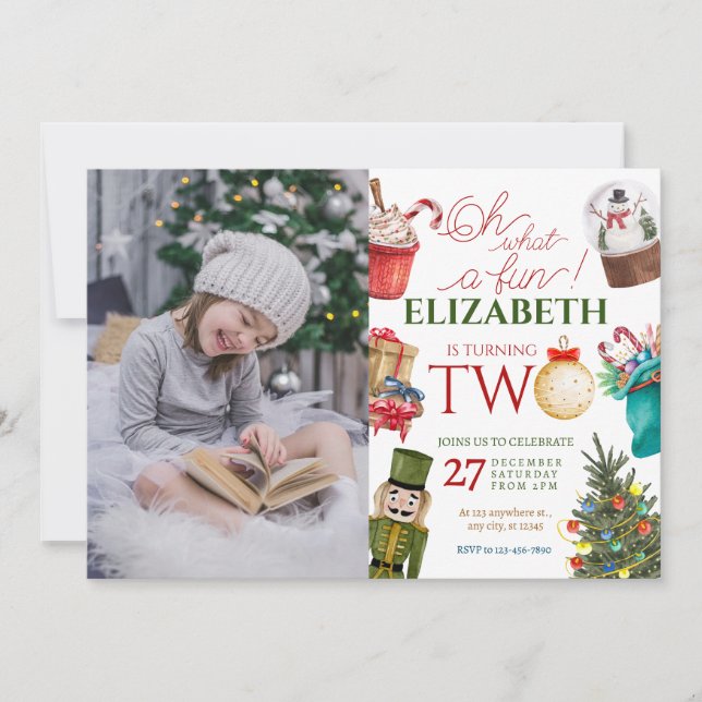 Invitación Oh Qué Navidades Divertidos Foto De Segundo Cumple (Anverso)
