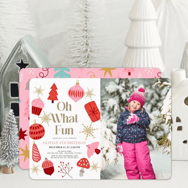 Invitación Oh Qué Navidades Divertidos Pink Birday Photo (Subido por el creador)