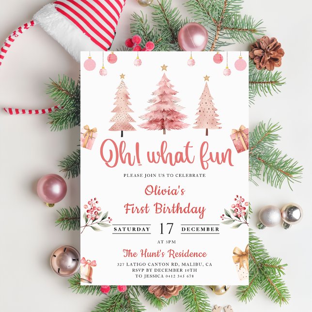 Invitación Oh Qué Navidades Divertidos Pink Winter Tree Birth (Subido por el creador)
