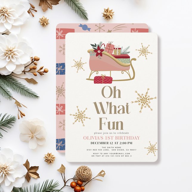 Invitación Oh Qué Navidades Divertidos Rosa Sleigh Primer Cum (Subido por el creador)
