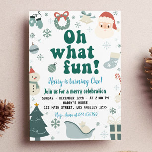 Invitación Oh Qué Navidades Divertidos Santa Primer Cumpleaño