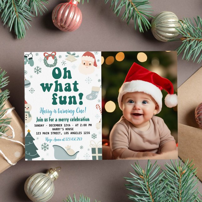 Invitación Oh Qué Navidades Divertidos Santa Primer Cumpleaño (Subido por el creador)
