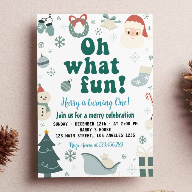 Invitación Oh Qué Navidades Divertidos Santa Primer Cumpleaño (Subido por el creador)