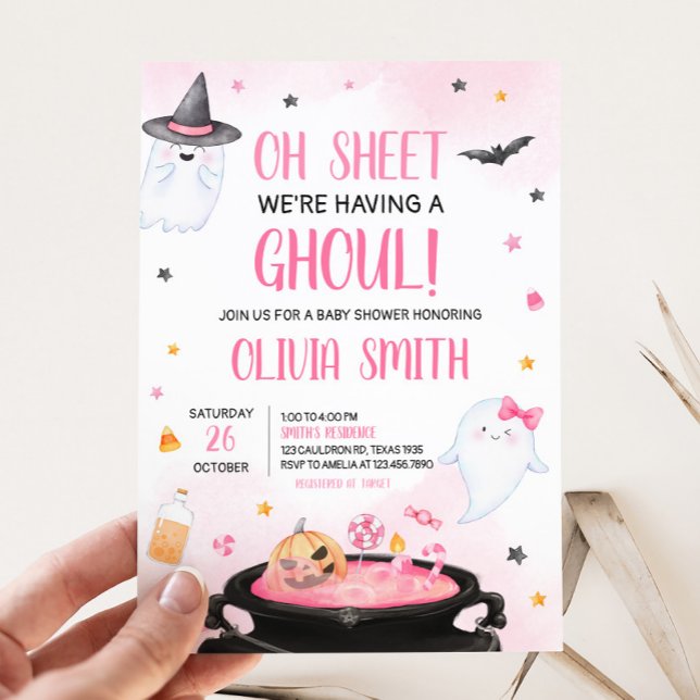 Invitación Oh Sheet Ghoul Halloween Baby Shower (Pink Oh Sheet Baby Shower Invitation)