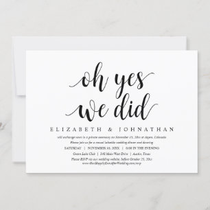 Invitación Oh sí, lo hicimos, cena de boda fuga baile