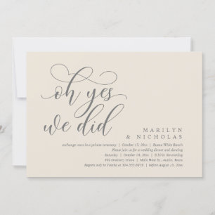 Invitación Oh sí, lo hicimos, cena y fiesta de boda moderna
