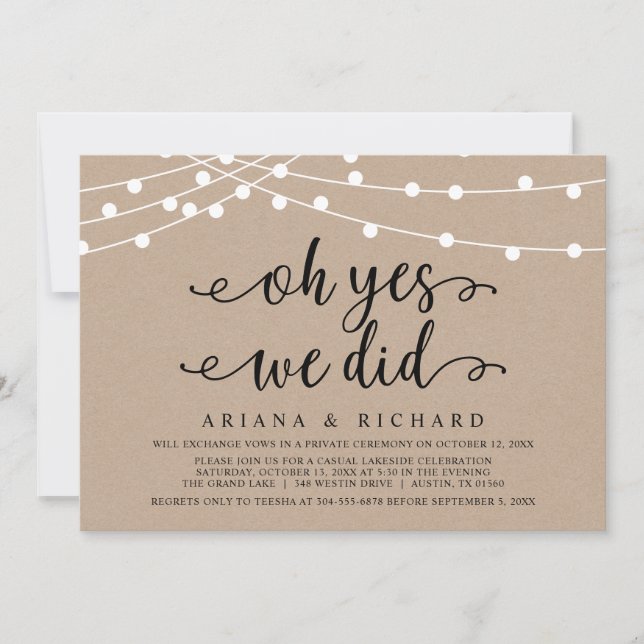 Invitación Oh sí, lo hicimos, Fiesta de Boda Fugada (Anverso)