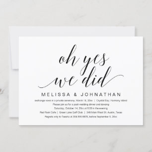 Invitación Oh Sí, Lo Hicimos, Fiesta de Boda Fugaz