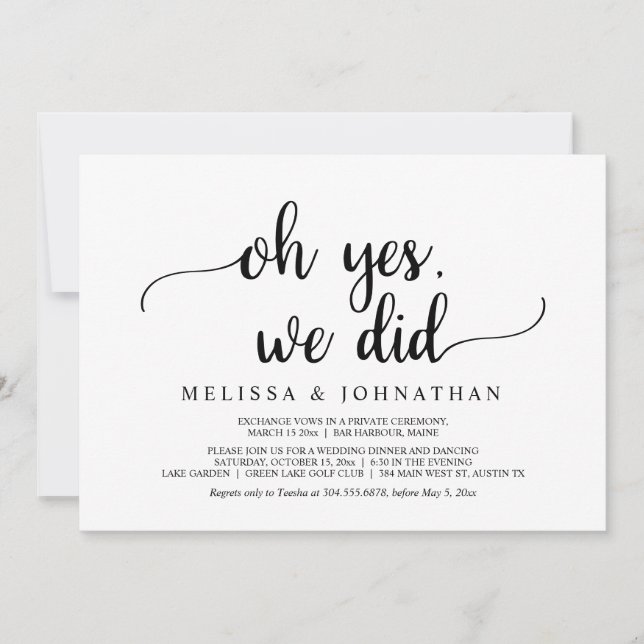 Invitación Oh sí, lo hicimos, fiesta de boda íntima rústica (Anverso)