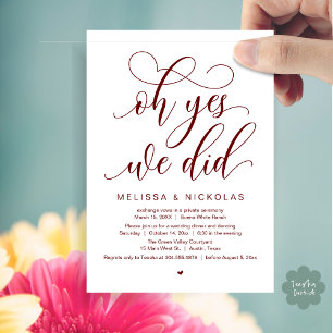 Invitación Oh Sí, Lo Hicimos, Fiesta de Boda Romántica y Huid
