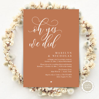 Invitación Oh Sí, Lo Hicimos, Fiesta de Cena de Boda Fugaz