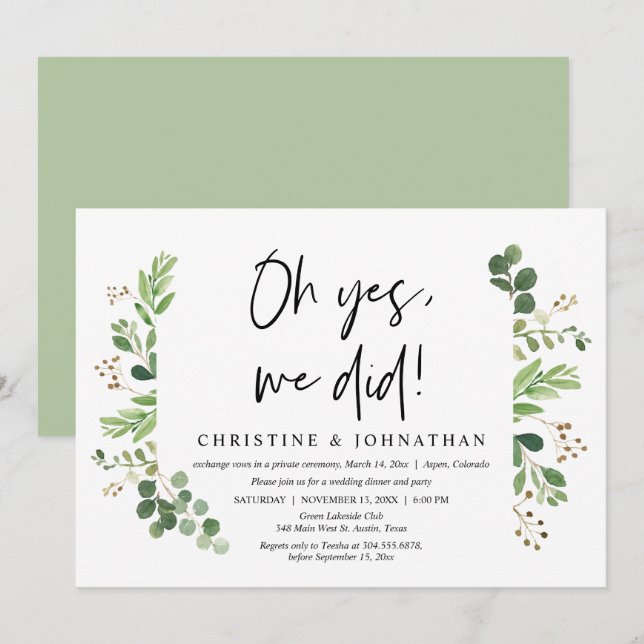 Invitación Oh sí, lo hicimos, fiesta de fuga de novios (Anverso / Reverso)