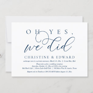 Invitación Oh sí, lo hicimos, Huida de novios, Azul marino