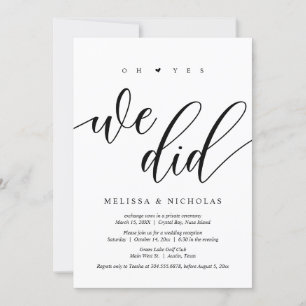 Invitación Oh sí, lo hicimos, Negra, Fiesta de Boda Fugaz