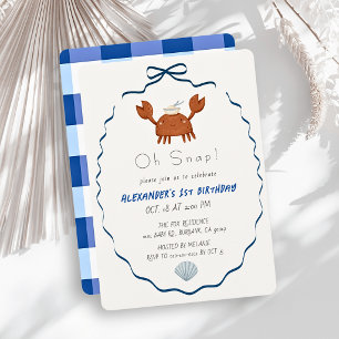 Invitación Oh Snap Cangrejo Azul Lazo Niño Cumpleaños 1