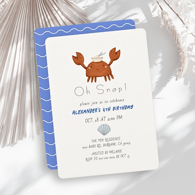Invitación Oh Snap Cangrejo Azul Olas Niño Cumpleaños (Subido por el creador)