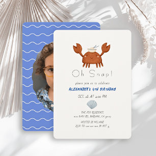 Invitación Oh Snap Cangrejo Azul Olas Niño Foto Cumpleaños