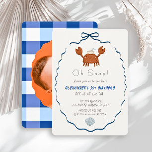 Invitación Oh Snap Cangrejo Lazo Azul Niño Foto Cumpleaños 1e