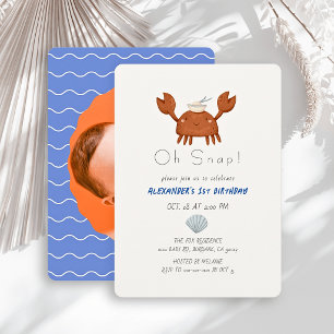 Invitación Oh Snap Cangrejo Olas Azules Foto Niño Cumpleaños 