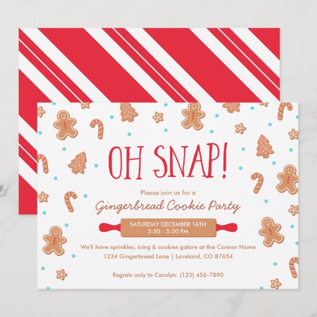 Invitación "¡Oh Snap!" Fiesta de Navidades de la cookie de Gi (Anverso / Reverso)