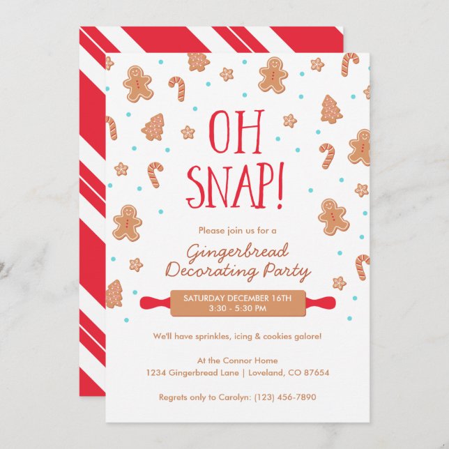 Invitación "¡Oh Snap!" Fiesta de Navidades de la cookie de Gi (Anverso / Reverso)