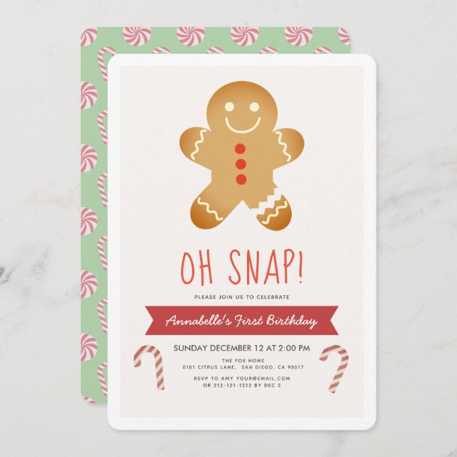 Invitación Oh Snap Gingerbread Man Niños Cumpleaños (Anverso / Reverso)
