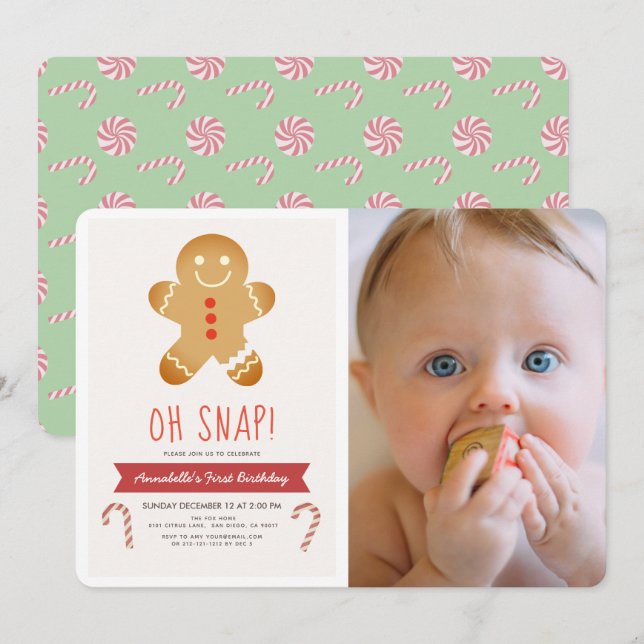 Invitación Oh Snap Gingerbread Man Niños Foto Cumpleaños (Anverso / Reverso)