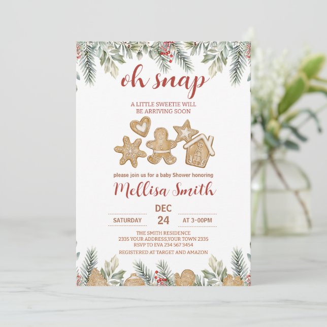 Invitación Oh Snap Gingerbread Navidad Baby Shower (Anverso de pie)