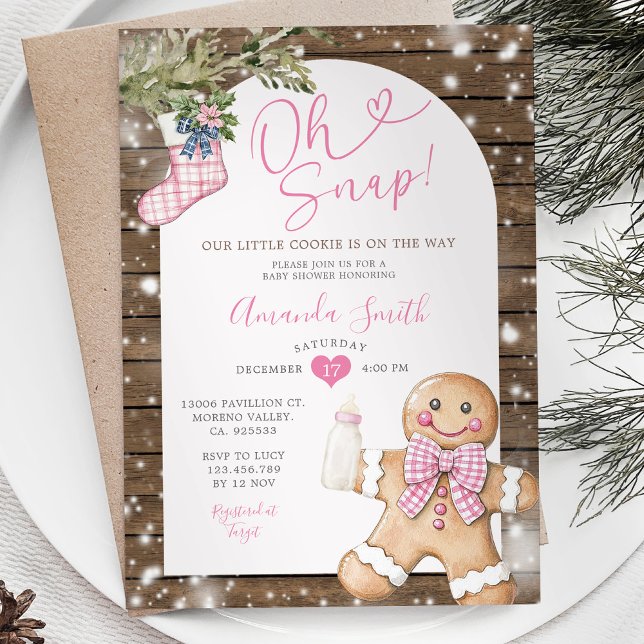Invitación Oh Snap Pink Gingham Navidades Woods Baby Shower (Subido por el creador)