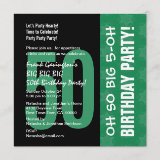 Invitación Oh Tan grande 5 o 50 cumpleaños verde y negro