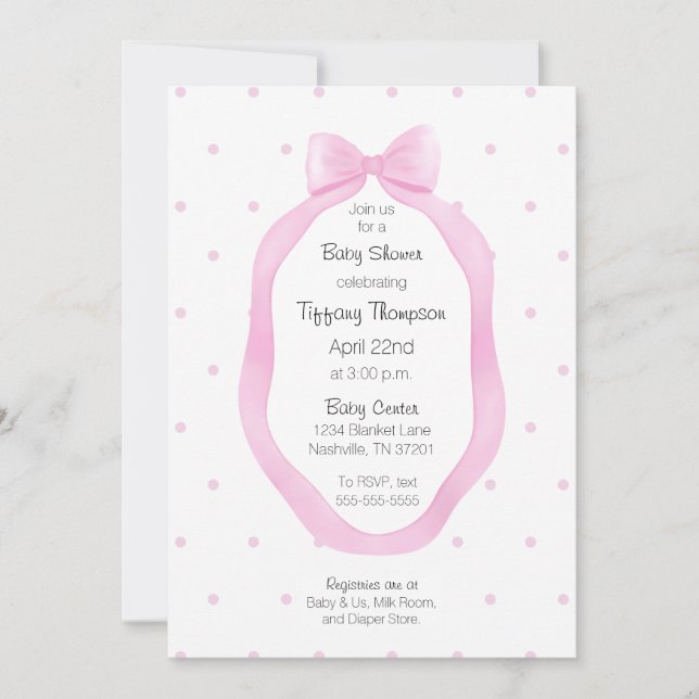 Invitación Oh Tan pequeños puntos de polka de cinta rosada y  (Anverso)